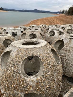 New Reef Balls await the rising waters of a TVA reservoir